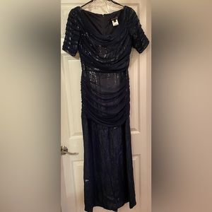 Tadashi Shoji Navy Cowl Neck Sequined Gown/Dress, Size 4, used once